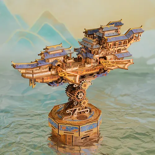 Tonecheer Puzzle-Shaped 3-D Wooden Puzzle for Adults - DIY Japanese Music Wind Voyager Orien Airship Vintage Movable Building Kit, Ideal Gift for Men, Puzzle-Shaped 3-D Puzzles