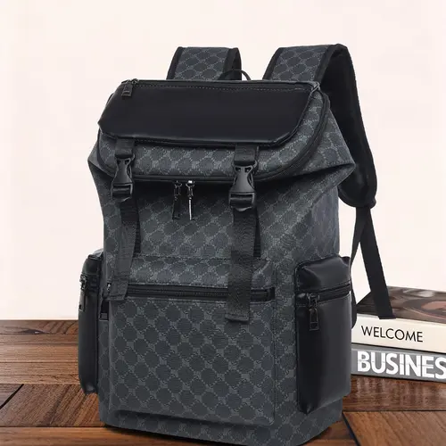Men's Fashion Backpack, Large Capacity Travel Laptop Bag, Casual PVC Print Backpack, Zippered Sports Bag, Lightweight Laptop Backpack, Ideal Gift for Men