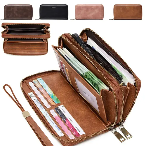 Women's Retro Double Zipper Large Capacity Wallet, Anti-Theft, Zipper Closure, Multiple Card Slots, Cash Pocket, Credit Card Organizer, Women's Handbag That Can Hold Mobile Phones, Zipper Wallet Design, Birthday Gift, Valentine's Day Gift