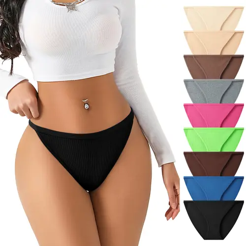 HOTCOM Random Color 9-Pack Women's High-Rise Cotton Bikini Panties - High Cut, Breathable & Sexy Hipster Style, Cheeky Design, S-XXL Sizes