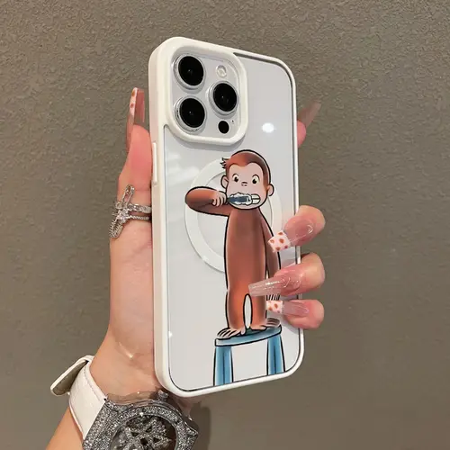 Patterned Curious George Brushing Aesthetic Cellphone Case - Shockproof, Soft Anti-Drop TPU-Silicone Cover, Lightweight, Scratch-Resistant Accessory for iPhone 17,16 Pro Max,16 Plus,15 Plus,14,13,12,11 Protector (sohochic), Accessories, Iphone 16 Pl