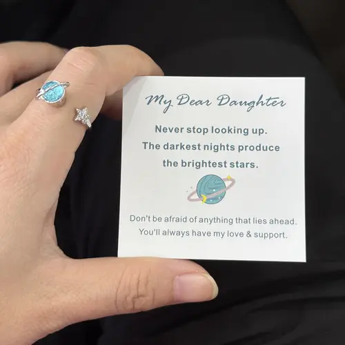 To My Daughter Gift Star & Moon Rotatable Ring for Stress Relief Fidget Ring for Anxiety Relief