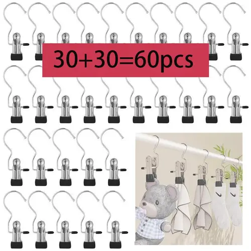 Stainless Steel Boot Hangers Clips - 20/30/60pcs Practical Versatile Stable Laundry Hooks for Closet, Home Travel Hat Organizer, Handbags Towels Skirts Hanging Storage Solution, Home Supplies Organiser