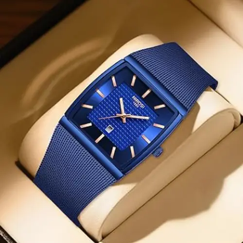 NIBOSI Men's Casual Business Quartz Watch - Square Analog Face Keeps Time at a Glance, Modern Fashionable Wristwatch, 3ATM Water Guard for Everyday Water Use, Quartz Watch Set with Box, Birthday Gift Option