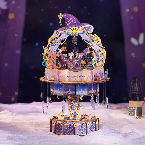 Tonecheer 3D Music Box Craft Kit - Rotating Pieces Magic Show Theme, Ambient Glow-in-the-Dark Starlight Ornaments, Safe Eco-Friendly Materials, Fingertips Decor, Home Decor Supply, 1x AAA Battery Required