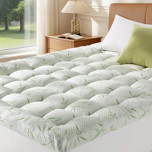 Shilucheng Bamboo 3inch Mattress Topper, Cooling Breathable Design, Back Pain Relief, Ultra Soft Quilted Top, 8-21 Inch Fit, Deep Pocket,back to school,back to school shopping,home decor