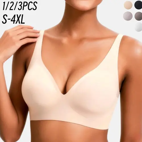1/2/3PCS Jelly Wireless Bras Womens Comfortable Wireless Bras Push Up Bralettes Seamless Tshirts Bras Deep V Everyday Bras S-4XL