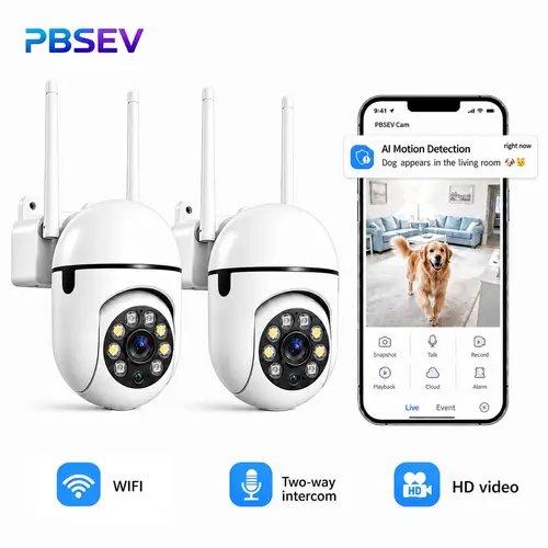 PBSEV HD 1080P Indoor Wireless Security Camera - 360° Panoramic View, Color Night Vision, AI Human Detection, 2-Way Audio, Bluetooth, 2.4GHz WiFi, Wall Mount Compatible, Micro SD Support, Plug-In Powered - Not 5G WiFi Compatible, Camera Security Device, C