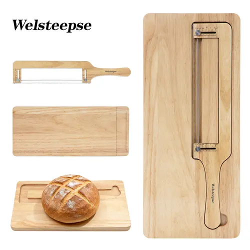 WELSTEEPSE 2-in-1 Compact Kitchen Knives & Block Set - Thin Serrated Stainless Steel Adjustable Blade Bread Knife with Palmfit Handle, Non-Slip Rubberwood Chopping Board with Magnetic Storage, Eco-Friendly, Aesthetic, Thin Cuts for Baking, Baker Gift, Thi
