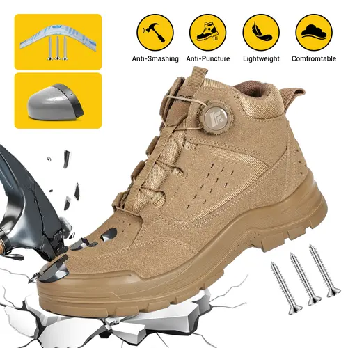 Furuian Steel Toe Cap Work Shoes for Men - High Top, Lightweight, Comfortable, Non Slip Work Shoes, Rotary Dial Buckle, Puncture-Proof Heavy-Duty Utility Safety Footwear for Workers, Shoe, Closed