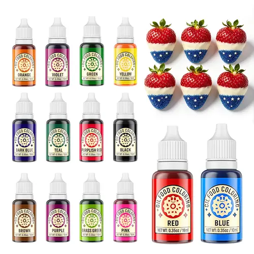 Oil-Based Food Coloring for Chocolate 14x10ml Colors Set Edible Oil Food Dye for Childrens' day&ChocolateCoveredTreats/Strawberries,Baking Cake, Cookie, Icing Fondant Meringues Decorating Christmas , Birthday 35 Fl. Oz Bottles Bake