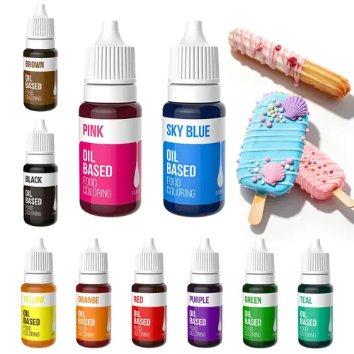 Oil Based Food Coloring 10×35 Fl. Oz Bottles Set (70% Glycerin & 30% Water Dispersant) Childrens' day，Birthday for Chocolate Covered Treats,Melts,Edible Food Dye for Cake Decorating Cookies Icing Fondant Meringues Baking Nata