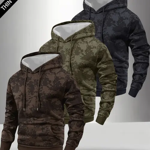 Men's 3-Piece Fitted Streetwear Set - Tie-Dye Pullover Long Sleeve Casual Sweatshirt Hoodie, Eagle Print Jacket, Lightweight Stretch Fabric, Drawstring Hood, Stylish Trendy Clothing Sets for Casual OOTD, Knitting