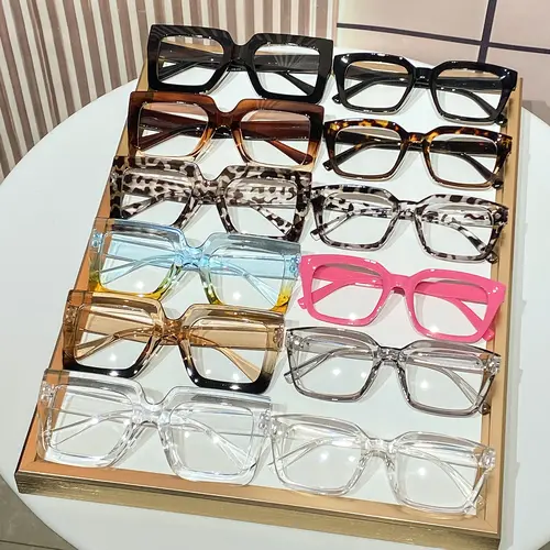 12pcs Women's Large Square, Minimalist Fashion Casual Flat Lenses, Multiple Colors Available, Perfect for Street Photography, Parties and Festivals, Stylish Trendy Eyewear, Leopard Pattern Eyeglasses, Square Frames Eyeglasses, Fashion Accessory Eyewear