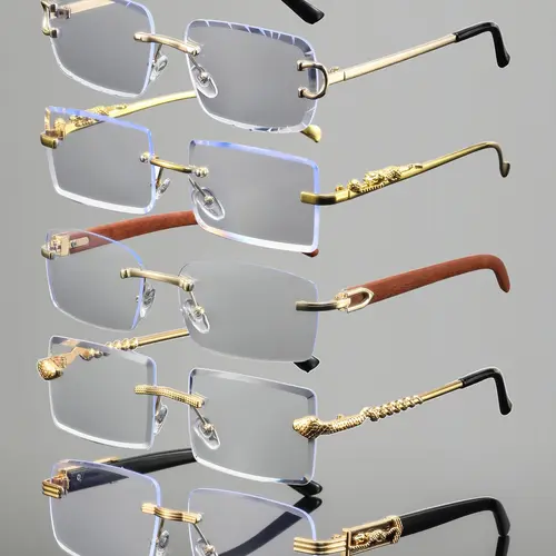 Men's Sleek Square Frame Eyewear with Leopard and Snake Pattern Decor, High-Quality Fashion Flat Lenses, Classic Metal & Wood Grain Design Temples, Trendy Square Frames