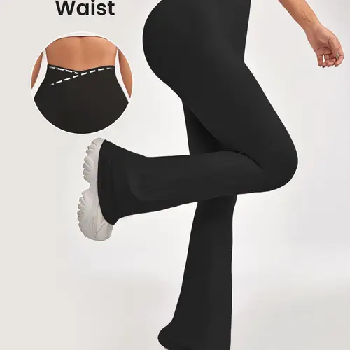 Spring Summer Women's Stretchy High Waist Flare Yoga Pants, Belly Control Wide Leg, Casual Comfort Fashion Essential, Slim-Fitting