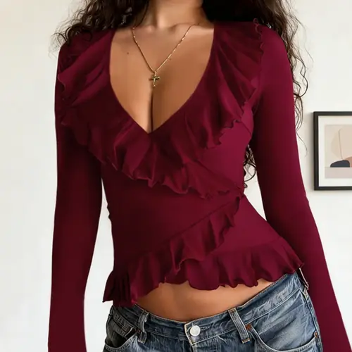 Elegant Ruffle Tie Long Sleeve Top, Women's Fashionable Blouse, Shirts, Womenswear, Fit, Perfect for Casual and Formal Wear, Comfortable and Stylish, Lady, Style