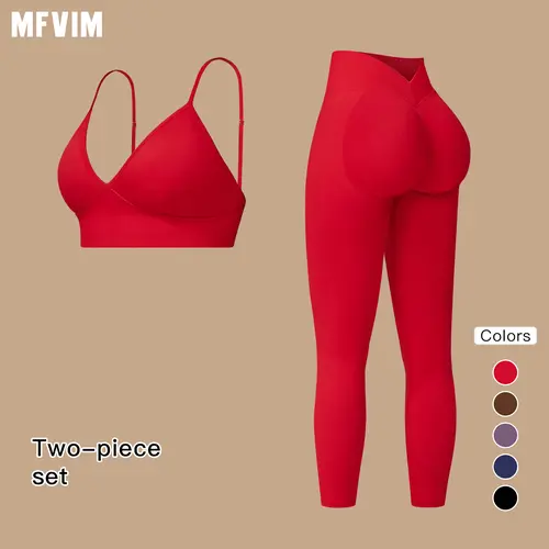 MFVIM Women's 2-Piece High Waisted Leggings Set - Sleeveless, Solid Color, Stretch, High Elasticity, Supportive Sports Bra, Run-Pilates-Tennis Fitness Gym Athleisure Sportswear