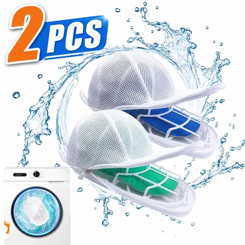 2 PCS Polypropylene Universal Adjustable Hat Washer Cage Cleaner - Free White Breathable Meshed Washing Bag, Baseball Cap Shaper Protector, Home Laundry Organizer Accessory for Washing/Dishwasher Machines, Summer Essiential