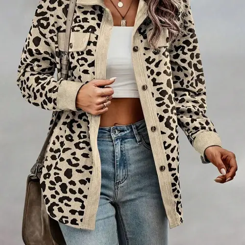 Women's Leopard Print Shirt Jacket, Stylish Casual Outerwear, Perfect for Daily Wear, Trendy Animal Pattern Coat
