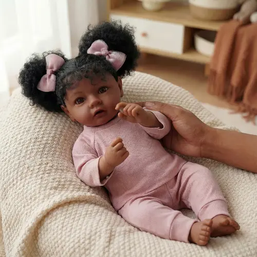#sohochic BABESIDE 20 "8 piece set of cloth body + vinyl dark skin non gender Reborn doll with gift box and feeding accessories suitable for Christmas New Year birthday gift, Reborn Baby Doll, Baby Doll