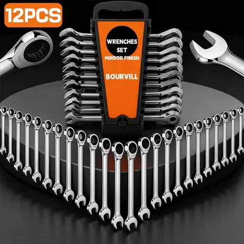12PCS Flex-Head Ratcheting Wrench Set (Metric 8-19mm) - 72-Tooth CR-V Combination Wrenches with Organizer Rack for Auto Repair & DIY toolupgrade