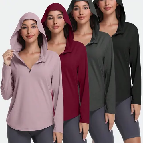 4 Pack Women's Long Sleeve Tops Quarter Zip Hoodies Fall Fashion Outfits Workout Sweatshirts Winter Zip Up Hoodie Casual Pullover summerwins,travel essentials,camping essentials
