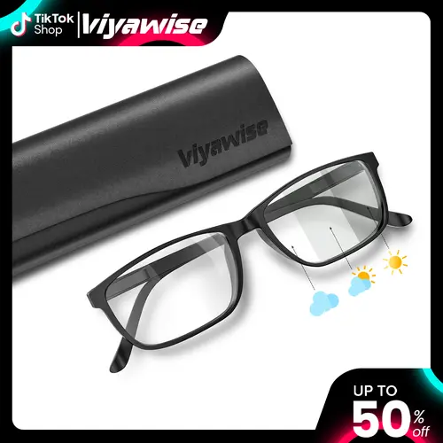 [2026 New Arrivals] Viyawise Unisex Blue Light Blocking Photochromic Glasses with Case, UV Protection, Lightweight Durable High Quality Eyewear for Eye Strain Relief, Better Sleep, Computer Gaming