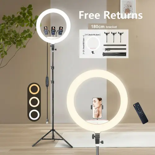18 inch LED Ring Light with Tripod Stand Dimmable Makeup video lights for Studio Portrait YouTube Vlog Video Shooting with Remote Controller, CRI 90 vlogger content creator youtube tiktok video#ring light shade