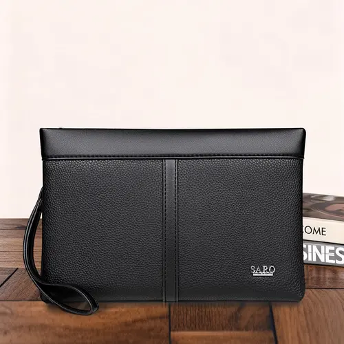 Men's Handbag with Wrist Strap, Simple Fashion Design, Ideal for Daily Commute, Stores Phone Keys Coins, Wallet Envelope Bag, Wallet Clutch