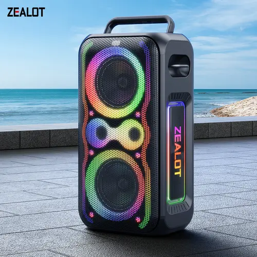 200W【ZEALOT】Portable wireless speaker, high fidelity sound and audio, desktop Bluetooth speaker surround sound,RGB ambient light, 48000mAh long battery life, supports USB/TF card/AUX/BT smartphones. Ideal choice for family/car/party/camping/gift giving ti