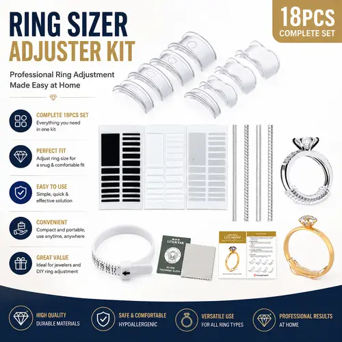 Ring Size Adjusters - 18Pcs Multi-Size Set Ring Guards, Measuring Tool for Loose Bands, Fits Metal and Solid Bands, Bridal Jewelry Fashion Accessory
