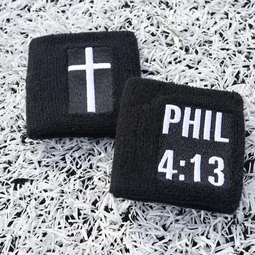 Christian 2-Pack Wrist Wraps, Cross Verse Fabric Band with PHIL 4:13 Focus, One-Size Sports Protective Gear for Workouts, Cooling Grip Accessories, Sports Accessories