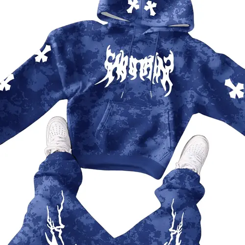 Men's Tie-Dye Camouflage 2-Piece Set, Streetwear Long Sleeve Graphic Hoodie and Drawstring Athleisure Jogger Pants, Clothes, 2 Pcs Set, Streetwear Clothing, Camo Print Set