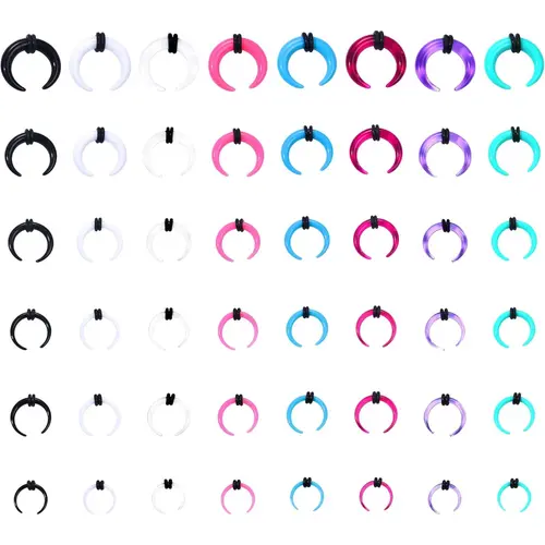48Pcs Acrylic Septum Stretching Kit 14G 12G 10G 8G 6G 4G Septum Ring C Shape Buffalo Pincher Septum Gauge Kit Body Piercing Jewelry With Black O-Rings For Stretching Pierced Nose Ear Cartilage Nose Rings Hoops Kit Nose Piece