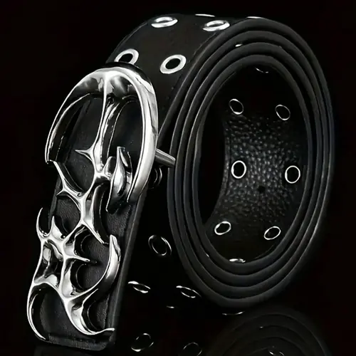 New Fashion Y2K Hollow PU Leather Punk Style Belt for Men, Trendy Stylish Belts, Casual Outdoor Sports Accessories, Perfect Gift for Teens and Young Adults, PU Buckle Belt