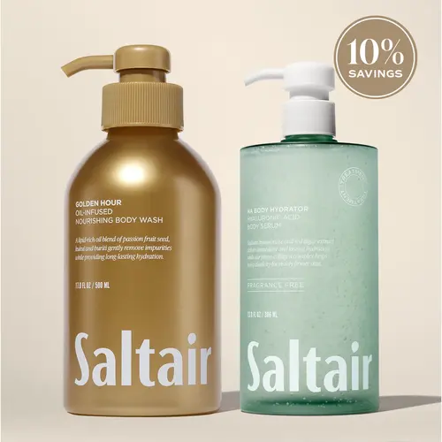 Saltair Golden Hour Cleanse & Hydrate Bundle - Golden Hour Body Wash (17 fl oz) & Hyaluronic Acid Body Serum (13 fl oz)