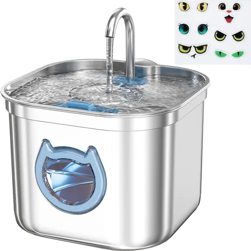 Stainless Steel Cat Water Fountain, 2.2L/73oz Pet Water Fountain with 3 Layer Filters Always Fresh Water | Ultra-Quiet Pump, Automatic Water Dispenser for Small Dog, Multiple Pets Water Feeder