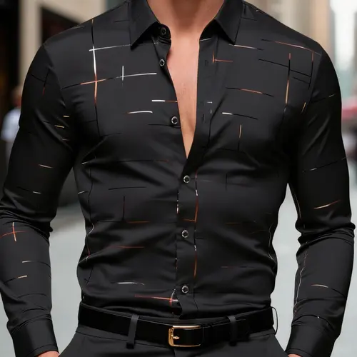 Men's Embossed Pattern Long Sleeve Shirt, Collared Shirts, Casual Button Front, Casual Fitted Collared, Casual Fitted Design, All Seasons Wear, Plain Style, No Ca Prop 65 Warning