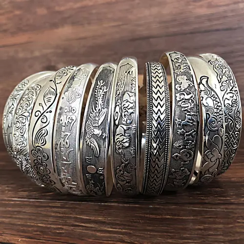 Vintage Chinese Style Cuff Bangle, Adjustable Engraving Bangles, Exquisite High Quality Bracelet for Women & Men, Fashion Accessories for Daily Wear, Bangles Set, Cuff Bangles Bracelets, Bracelet Jewelry