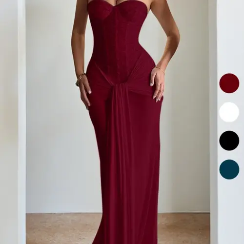 Elegant Minimalist Chic Summer Fashion Evening Formal Strapless Maxi Dress for Parties & Events