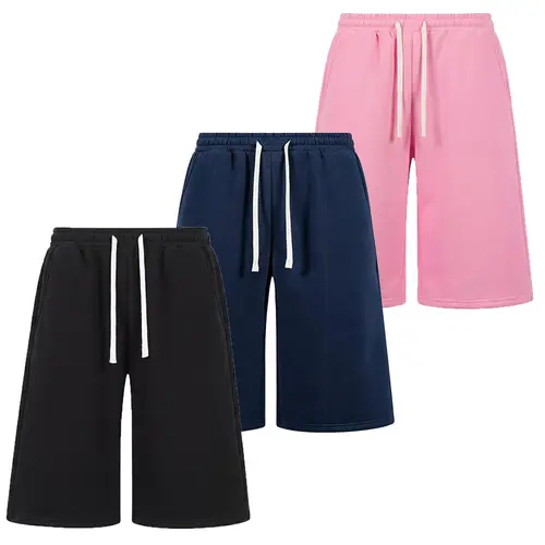 Men’s casual fashion wide-leg shorts/capris: elastic waistband with drawstring for adjustable fit, solid color athletic shorts, soft and comfortable, with pockets; pink (pairs well with sneakers); beige casual fashion shorts. Casual Loose Short Casual Swe