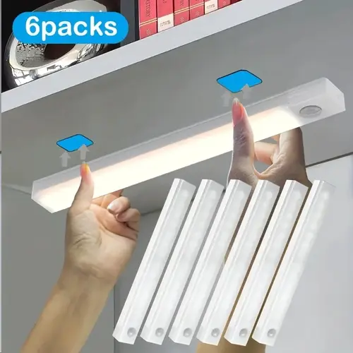 6-Piece LED Motion-Sensor Strip Light Set Led Lighted, Home Lighting USB Rechargeable Adjustable Leds Indoor Lighting for Closet, Cabinet, Kitchen, Desk, Night Light, Hallway and Stairs