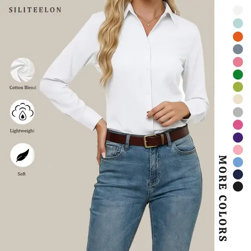 Button Down Shirts for Women Classic Fit Dress Shirt Work Business Casual Long Sleeve Blouse Tops Formal Womenswear  Soft backtoschool
