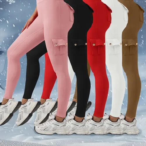 Women's Long Yoga Sports Leggings - 4 Pockets Activewear, Yoga Fashion, With Pockets Design, Available in Pink, Black, Red, White, Brown for American Fitness Enthusiasts, Activewear Women's Sports Leggings