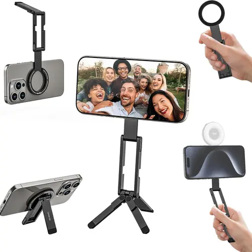 Ulanzi MA60 Magnetic Hands-Free Phone Tripod, Aluminum Folding Compact Pocket-Sized Stand with Quick Mount, Magnetic Phone Mount for iPhone 12-16, Cellphone Accessory for Content Creators