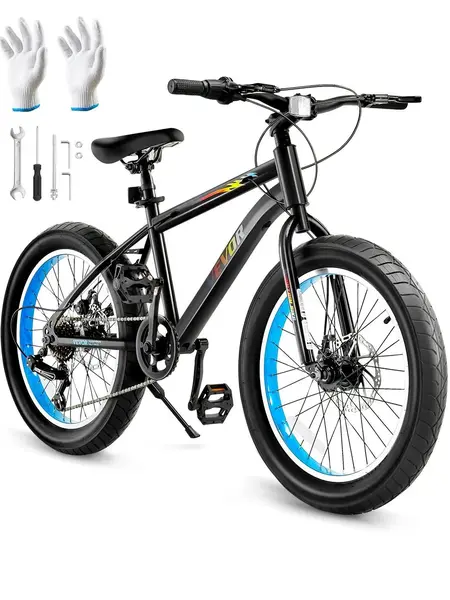 【Father's Day】VEVOR Mountain Bike,  20 inch MTB Bicycle with 7 Speeds SHIMANO Twist Shifting, Comfort Saddle, Dual Disc Brakes, High Carbon Steel Frame, Fat Tire Sport Cycling Bicycle for Trail Snow