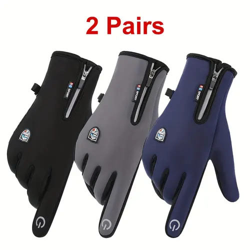 2 Pairs Men's and Women's Winter Bike Gloves - Windproof, Warm Touchscreen Gloves with Zipper Closure, Suitable for Skiing, Cycling, and Outdoor Sports - Perfect for Halloween, Christmas, Valentine's Day, Thanksgiving, Winter Sports Gear |     Zipper Glov