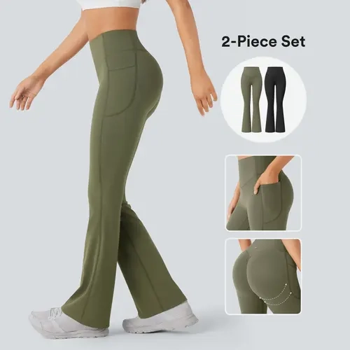 Halara 2-piece UltraSculpt  High Waisted Scrunch Butt Lifting Tummy Control Pocket Shaping Yoga Bootcut Leggings set