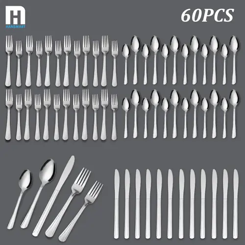 60pc Dominion Stainless Steel Combo Utensil Tableware Party Set - Halloween-Friendly, Indoor Use, Reusable Cutlery (Knives,Forks,Spoons), Dishwasher Safe, From Home to Camping, Boxed Housewarming Gift, Ideal for Home Kitchen